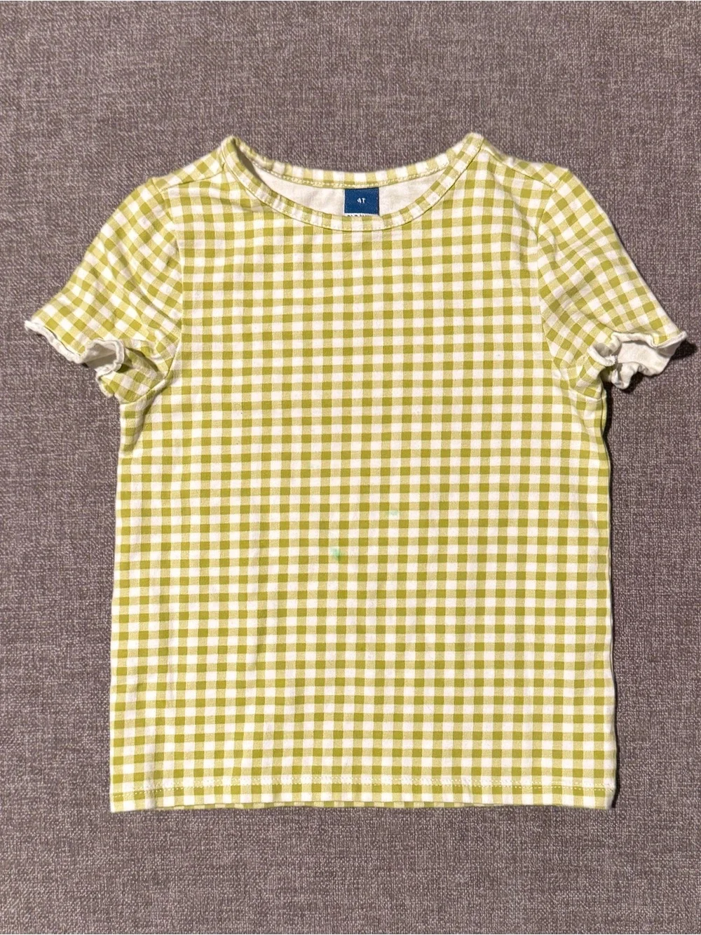 Denim Pinafore Dress with Green Gingham Top Set - 4T